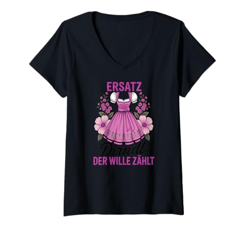 Damen Damen Trachtenshirt Trachten T-Shirt Tracht Ersatz Dirndl T-Shirt mit V-Ausschnitt von Lustige Trachtenshirts Frauen & Kinder Mädchen
