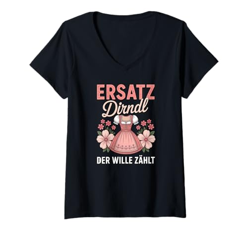Damen Damen Trachtenshirt Trachten T-Shirt Tracht Ersatz Dirndl T-Shirt mit V-Ausschnitt von Lustige Trachtenshirts Frauen & Kinder Mädchen
