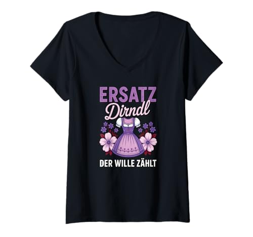 Damen Damen Trachtenshirt Trachten T-Shirt Tracht Ersatz Dirndl T-Shirt mit V-Ausschnitt von Lustige Trachtenshirts Frauen & Kinder Mädchen