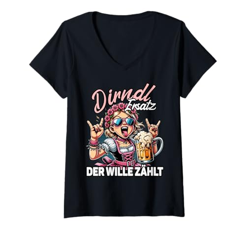 Damen Oktoberfest Trachtenshirt Damen Trachten Ersatz Dirndl T-Shirt mit V-Ausschnitt von Lustige Trachtenshirts & Ersatz Dirndl Sprüche