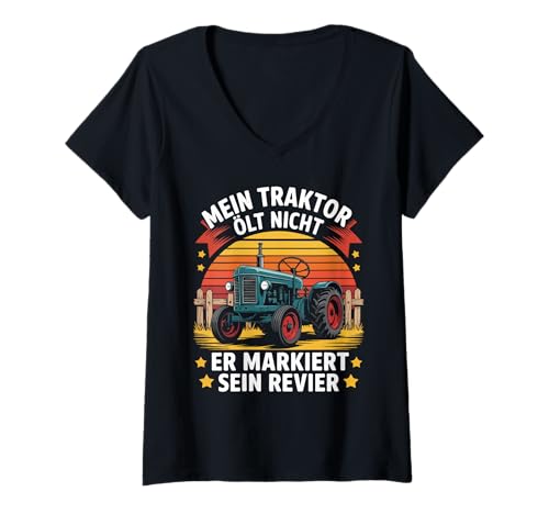 Damen Mein Traktor Ölt Nicht Er Markiert Sein Revier T-Shirt mit V-Ausschnitt Damen Mein Traktor Ölt Nicht Er Markiert Sein Revier T-Shirt mit V-Ausschnitt von Lustige Traktor Bauern Sprüche