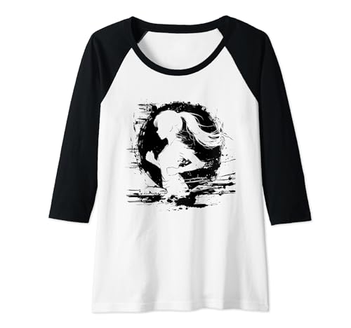 Damen Läuferin Zeichnung Laufsportler Laufstrecke Raglan Damen Läuferin Zeichnung Laufsportler Laufstrecke Raglan von Lustige Triathlon Grafik Shirts