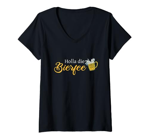 Damen Holla die Bierfee Bier JGA Bierliebhaber Bierkenner Feen T-Shirt mit V-Ausschnitt Damen Holla die Bierfee Bier JGA Bierliebhaber Bierkenner Feen T-Shirt mit V-Ausschnitt von Lustige Trink Wein und Bier Designs