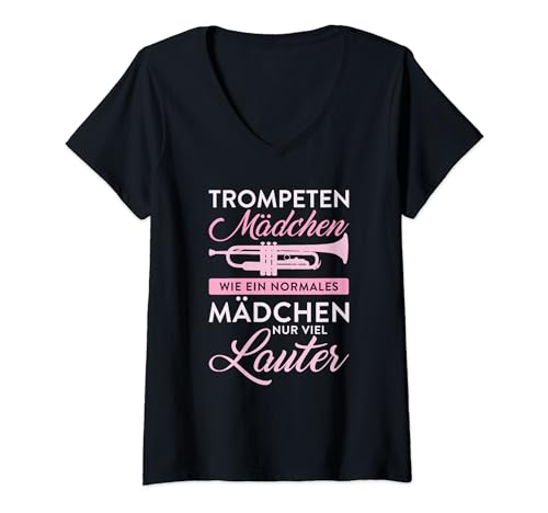 Damen Trompeten Mädchen Musiker Trompeter Instrument T-Shirt mit V-Ausschnitt Damen Trompeten Mädchen Musiker Trompeter Instrument T-Shirt mit V-Ausschnitt von Lustige Trompeten Musiker Geschenke