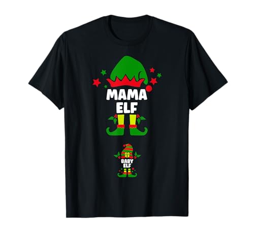 Weihnachten Schwangerschaft Verkünden Baby Elf Mama Elf T-Shirt von Lustige Überraschung Großeltern Geburt Geschenke