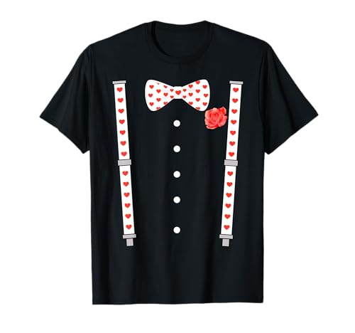 Herzen Fliege & Hosenträger Valentinstag Kostüm Damen Herren T-Shirt Herzen Fliege & Hosenträger Valentinstag Kostüm Damen Herren T-Shirt von Lustige Valentinstag Herzen Co.