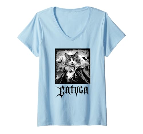 Damen Catula, Vampir, Halloween, Katzen T-Shirt mit V-Ausschnitt Damen Catula, Vampir, Halloween, Katzen T-Shirt mit V-Ausschnitt von Lustige Vampir Katze