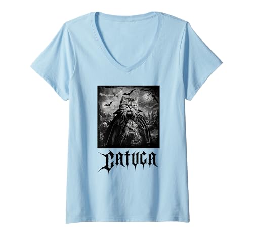 Damen Catula, Vampir, Halloween, Katzen T-Shirt mit V-Ausschnitt Damen Catula, Vampir, Halloween, Katzen T-Shirt mit V-Ausschnitt von Lustige Vampir Katze