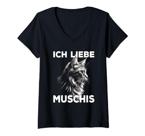 Damen Ich liebe Katzen I Ich liebe Muschis T-Shirt mit V-Ausschnitt Damen Ich liebe Katzen I Ich liebe Muschis T-Shirt mit V-Ausschnitt von Lustige Versaute Geschenke für Frauen & Männer