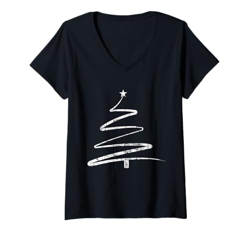 Damen Minimalistischer Weihnachtsbaum Lustiges Fest Design T-Shirt mit V-Ausschnitt Damen Minimalistischer Weihnachtsbaum Lustiges Fest Design T-Shirt mit V-Ausschnitt von Lustige Vintage Weihnachts Baum Geschenkideen