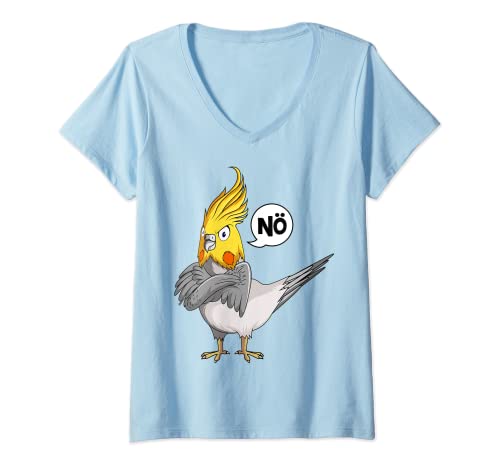 Damen Nymphensittich Nö Vogel Papagei T-Shirt mit V-Ausschnitt von Lustige Vogel Liebhaber Geschenkideen