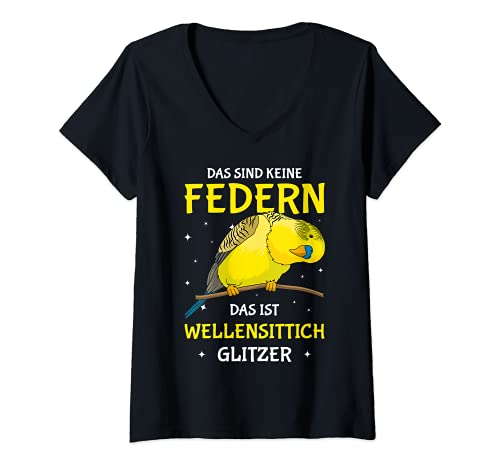 Damen Wellensittich Glitzer Sittich Liebe Vogelbesitzerin T-Shirt mit V-Ausschnitt von Lustige Vogel Liebhaber Geschenkideen