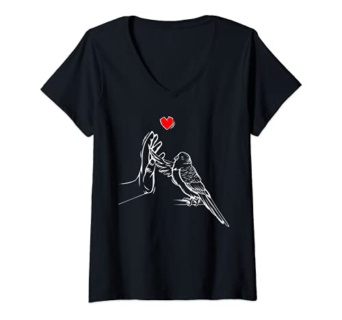 Damen Wellensittich Liebe Sittich Herz Vogel Geschenk T-Shirt mit V-Ausschnitt von Lustige Vogel Liebhaber Geschenkideen