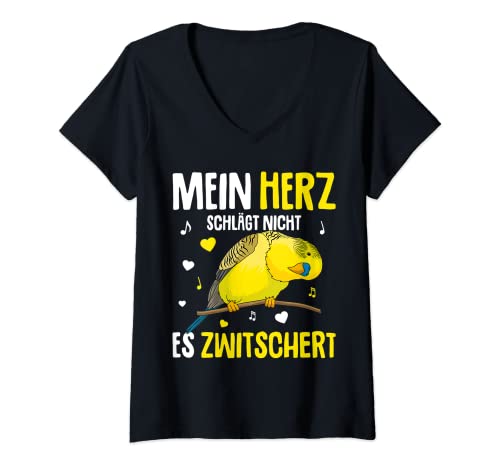 Damen Wellensittich Welli Sittich T-Shirt mit V-Ausschnitt von Lustige Vogel Liebhaber Geschenkideen