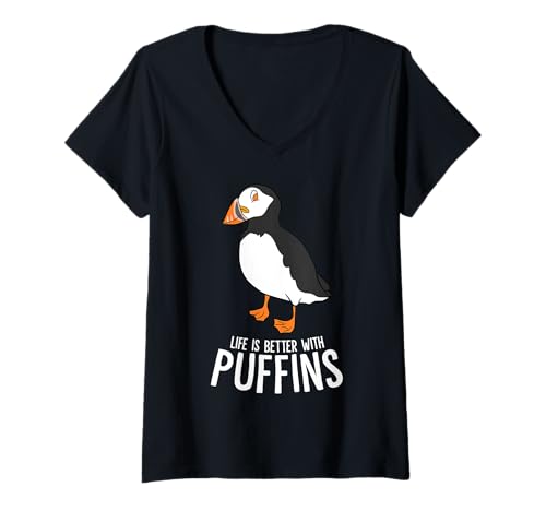 Damen Nur Ein Mädchen Das Papageientaucher Liebt Puffin Papagei T-Shirt mit V-Ausschnitt von Lustige Vogel Sprüche für Vogel Liebhaber