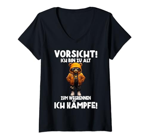 Damen Vorsicht Ich Bin Zu Alt Zum Wegrennen Ich Kämpfe T-Shirt mit V-Ausschnitt Damen Vorsicht Ich Bin Zu Alt Zum Wegrennen Ich Kämpfe T-Shirt mit V-Ausschnitt von Lustige Vorsicht Ich Bin Zu Alt Zum Wegrennen