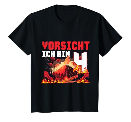 Kinder 4. Geburtstag Vorsicht Ich bin 4 Jahre Vulkan Vulkanausbruch T-Shirt von Lustige Vulkan Kinder & Jungen Mädchen Geschenke