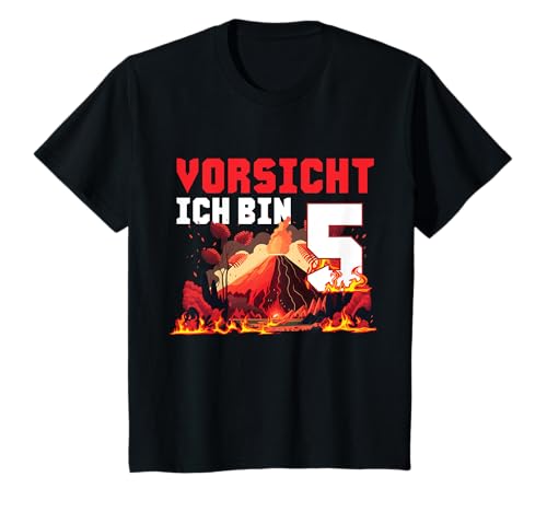 Kinder 5. Geburtstag Vorsicht Ich bin 5 Jahre Vulkan Vulkanausbruch T-Shirt von Lustige Vulkan Kinder & Jungen Mädchen Geschenke