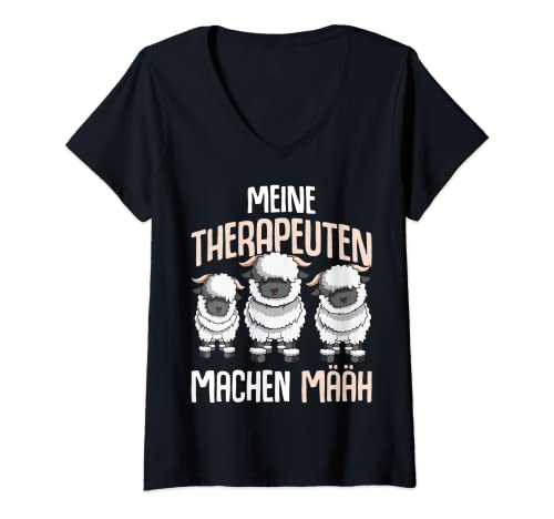 Damen Walliser Schwarznasenschaf Schaf T-Shirt mit V-Ausschnitt von Lustige Walliser Schwarznasenschaf Geschenke