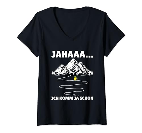 Damen Jahaa Ich Komm Ja Schon Wandern Berg Schildkröte Lustig T-Shirt mit V-Ausschnitt von Lustige Wander Sprüche Kleidung