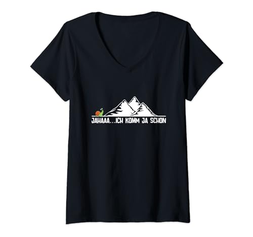 Damen Jahaa Ich Komm Ja Schon Wandern Berg Schnecke Lustig Spruch T-Shirt mit V-Ausschnitt Damen Jahaa Ich Komm Ja Schon Wandern Berg Schnecke Lustig Spruch T-Shirt mit V-Ausschnitt von Lustige Wander Sprüche Kleidung