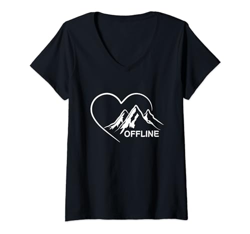 Damen Offline Wandern Berge Bergsteiger Wanderausflug Berg Spruch T-Shirt mit V-Ausschnitt Damen Offline Wandern Berge Bergsteiger Wanderausflug Berg Spruch T-Shirt mit V-Ausschnitt von Lustige Wander Sprüche Kleidung
