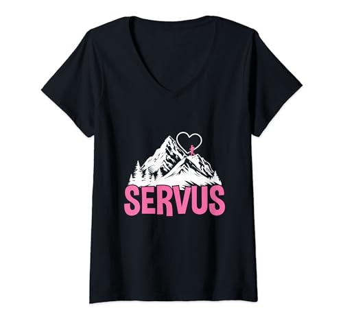 Damen Servus Wandern Berg Bergsteiger Wanderer Berge T-Shirt mit V-Ausschnitt Damen Servus Wandern Berg Bergsteiger Wanderer Berge T-Shirt mit V-Ausschnitt von Lustige Wander Sprüche Kleidung