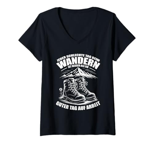 Damen Wanderer Abenteuer Lustiges Natur Outdoor Wandern T-Shirt mit V-Ausschnitt von Lustige Wanderer Geschenke für Damen Herren Kinder