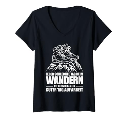 Damen Wanderer Abenteuer Lustiges Natur Outdoor Wandern T-Shirt mit V-Ausschnitt von Lustige Wanderer Geschenke für Damen Herren Kinder