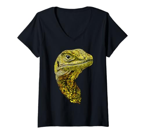 Damen Waran Echse Reptil Komodowaran Bindenwaran Lizard Waran T-Shirt mit V-Ausschnitt Damen Waran Echse Reptil Komodowaran Bindenwaran Lizard Waran T-Shirt mit V-Ausschnitt von Lustige Warane für Reptilien Liebhaber