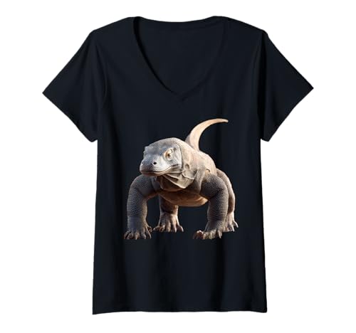 Damen Waran Echse Reptil Komodowaran Bindenwaran Lizard Waran T-Shirt mit V-Ausschnitt Damen Waran Echse Reptil Komodowaran Bindenwaran Lizard Waran T-Shirt mit V-Ausschnitt von Lustige Warane für Reptilien Liebhaber