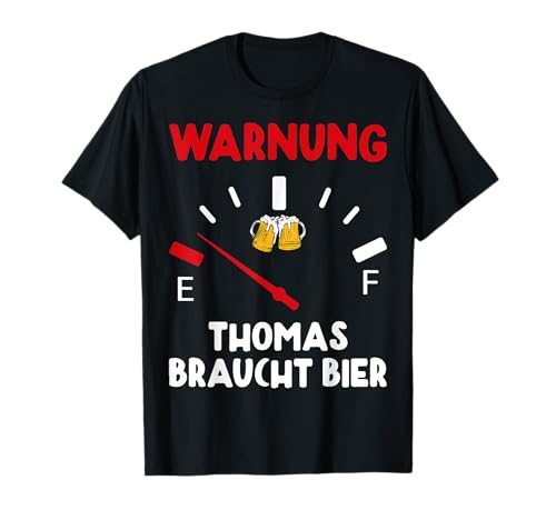 Lustige Warnung Thomas Braucht Bier T-Shirt - Damen, Schwarz, S, V-Ausschnitt, Halbarm, Polyester 100%, Junggesellenabschied, Buchstabenmuster, Klassisch, Warnung Thomas braucht Bier von Lustige Warnung Thomas Braucht Bier