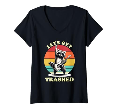 Damen Lassen Sie Uns zerstörte Waschbär -Retro -Party erhalten T-Shirt mit V-Ausschnitt von Lustige Waschbärpartykleidung