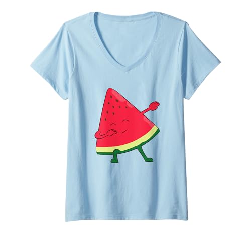 Damen Dabbing Melone Wassermelone Sommer Melone T-Shirt mit V-Ausschnitt Damen Dabbing Melone Wassermelone Sommer Melone T-Shirt mit V-Ausschnitt von Lustige Wassermelone Geschenke