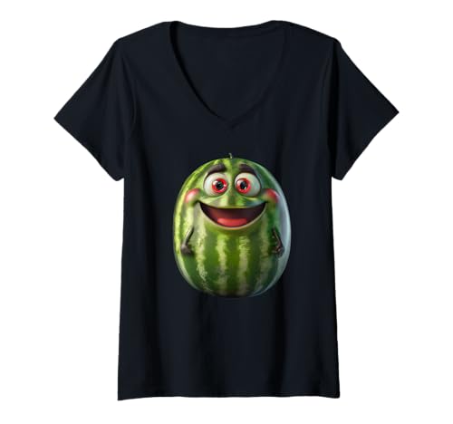 Damen Witzige Sommer Früchte Melone Frucht Wassermelone T-Shirt mit V-Ausschnitt von Lustige Wassermelone Geschenke