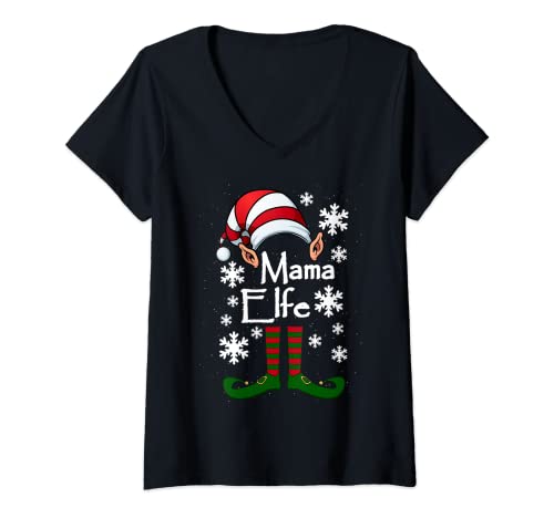 Damen Elfen Mama - Mutter Elfe Weihnachten Ugly Christmas T-Shirt mit V-Ausschnitt Damen Elfen Mama - Mutter Elfe Weihnachten Ugly Christmas T-Shirt mit V-Ausschnitt von Lustige Weihnachten Elfen Familie Partner Geschenk