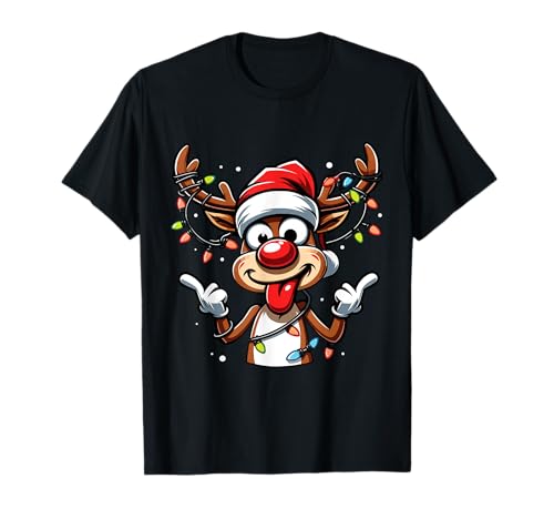 Lustige Weihnachten Rentier Outfit - Funny Reindeer Christmas T-Shirt für Männer, Frauen, Kinder - Schwarz, Unisex, Kurzarm, S, Polyester von Lustige Weihnachten Rentier Outfit