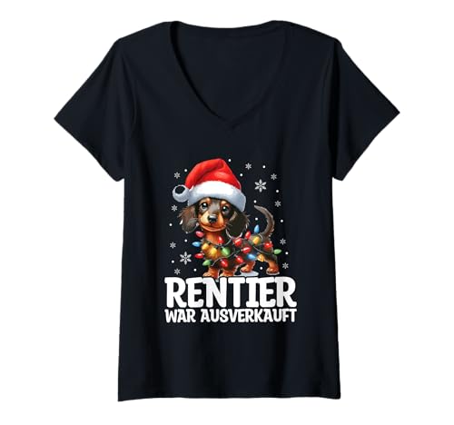 Damen Rentier War Ausverkauft Lustig Weihnachten Dackel Spruch T-Shirt mit V-Ausschnitt Damen Rentier War Ausverkauft Lustig Weihnachten Dackel Spruch T-Shirt mit V-Ausschnitt von Lustige Weihnachten Sprüche Kleidung
