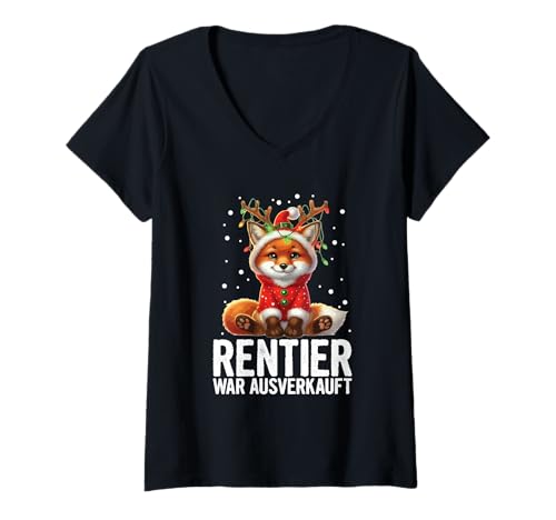 Damen Rentier War Ausverkauft Weihnachten Fuchs Weihnachtszeit T-Shirt mit V-Ausschnitt Damen Rentier War Ausverkauft Weihnachten Fuchs Weihnachtszeit T-Shirt mit V-Ausschnitt von Lustige Weihnachten Sprüche
