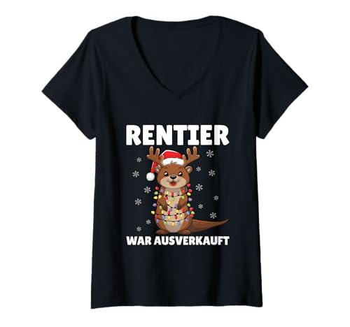 Damen Rentier War Ausverkauft Weihnachten Otter Weihnachtszeit T-Shirt mit V-Ausschnitt Damen Rentier War Ausverkauft Weihnachten Otter Weihnachtszeit T-Shirt mit V-Ausschnitt von Lustige Weihnachten Sprüche