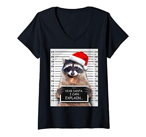 Damen Dear Santa I Can Explain Lustiges Weihnachten Waschbär T-Shirt mit V-Ausschnitt Damen Dear Santa I Can Explain Lustiges Weihnachten Waschbär T-Shirt mit V-Ausschnitt von Lustige Weihnachten Waschbär Weihnachtsgeschenk