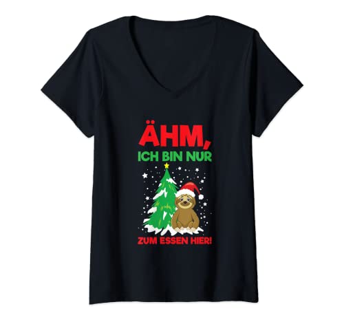 Lustige Weihnachtliche Spruch Kleidung Damen Bin Nur Zum Essen Hier Weihnachten Faultier T-Shirt mit V-Ausschnitt Schwarz S Lustige Weihnachtliche Spruch Kleidung Damen Bin Nur Zum Essen Hier Weihnachten Faultier T-Shirt mit V-Ausschnitt Schwarz S von Lustige Weihnachtliche Spruch Kleidung