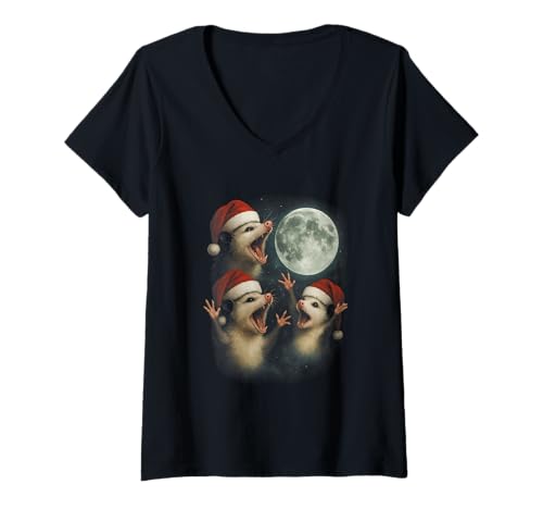 Damen Lustiger Weihnachtsfutter -Opossum -Bootleg T-Shirt mit V-Ausschnitt Damen Lustiger Weihnachtsfutter -Opossum -Bootleg T-Shirt mit V-Ausschnitt von Lustige Weihnachts -Bootleg -Bekleidung