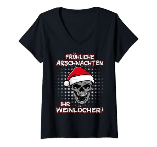 Damen Fröhliche Arschnachten ihr Weinlöcher T-Shirt mit V-Ausschnitt Damen Fröhliche Arschnachten ihr Weinlöcher T-Shirt mit V-Ausschnitt von Lustige Weihnachts Shirts