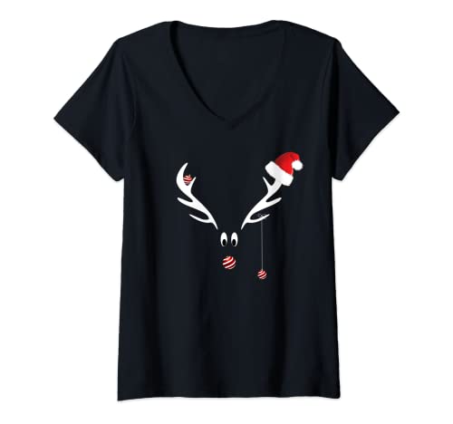 Damen Rentier Rudolph Weihnachts-T-Shirt Geschenkidee rote Nase T-Shirt mit V-Ausschnitt Damen Rentier Rudolph Weihnachts-T-Shirt Geschenkidee rote Nase T-Shirt mit V-Ausschnitt von Lustige Weihnachts-T-Shirt & Geschenke Rentier