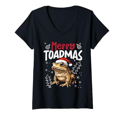 Damen Merry Toadmas Lustiges Kröte Weihnachtsmotiv T-Shirt mit V-Ausschnitt von Lustige Weihnachts Tier Designs