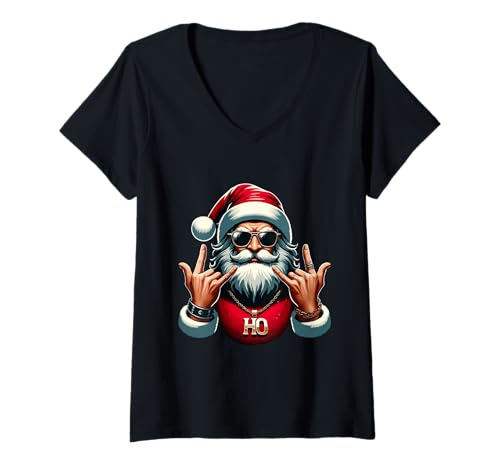 Damen Cooler Rock n Roll Weihnachtsmann Nikolaus Christmas T-Shirt mit V-Ausschnitt Damen Cooler Rock n Roll Weihnachtsmann Nikolaus Christmas T-Shirt mit V-Ausschnitt von Lustige Weihnachtsbekleidung Weihnachtsmann Xmas