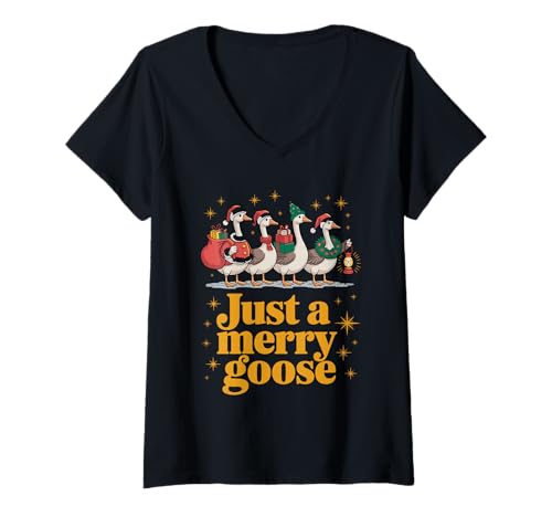 Damen Just a Merry Goose lustiges Weihnachts T-Shirt mit V-Ausschnitt Damen Just a Merry Goose lustiges Weihnachts T-Shirt mit V-Ausschnitt von Lustige Weihnachtsgansbekleidung