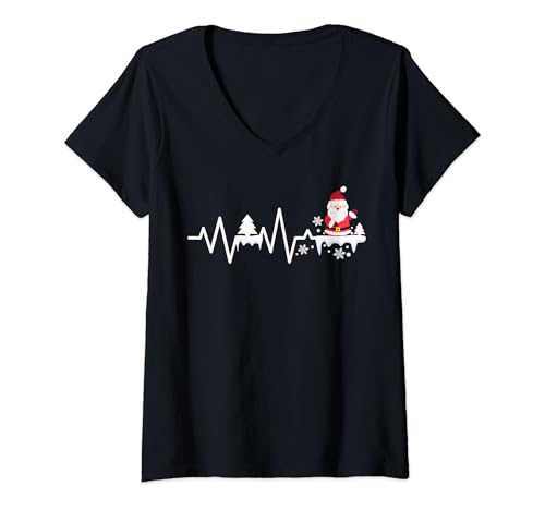 Damen Weihnachtsmann EKG Herzschlag Weihnachten Nikolaus T-Shirt mit V-Ausschnitt Damen Weihnachtsmann EKG Herzschlag Weihnachten Nikolaus T-Shirt mit V-Ausschnitt von Lustige Weihnachtsgeschenke Nikolaus Designs