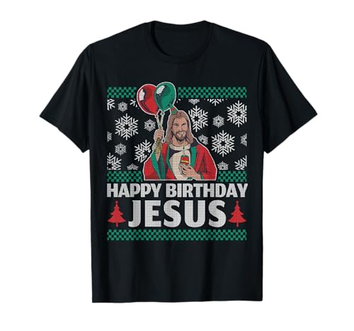 Lustige Weihnachtsgeschenke für Christen Happy Birthday Jesus T-Shirt Schwarz S Crew-Ausschnitt Cartoon Party T-Shirt Frauen Unisex-Erwachsene Klassische Passform Kurzarm Lustige Weihnachtsgeschenke für Christen Happy Birthday Jesus T-Shirt Schwarz S Crew-Ausschnitt Cartoon Party T-Shirt Frauen Unisex-Erwachsene Klassische Passform Kurzarm von Lustige Weihnachtsgeschenke für Christen